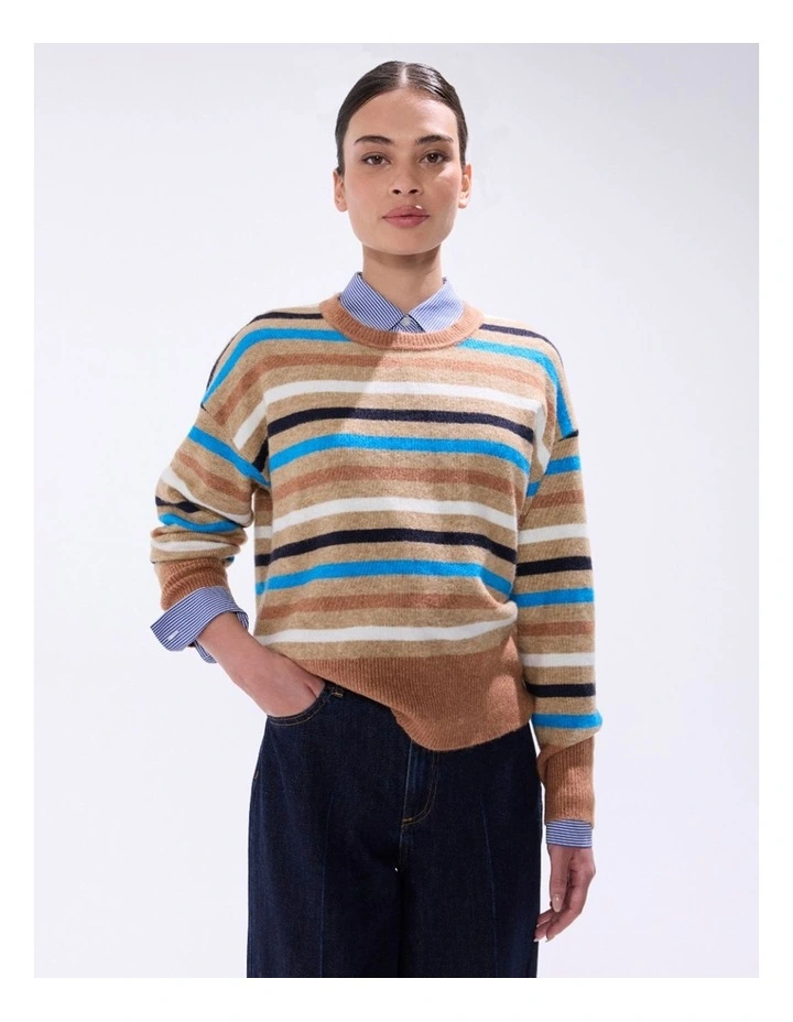 Snowfall Stripe Knit in Camel Multi image 2