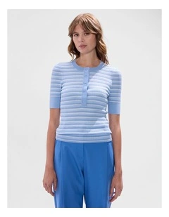 Keva Button Front Knit in Pearl Blue