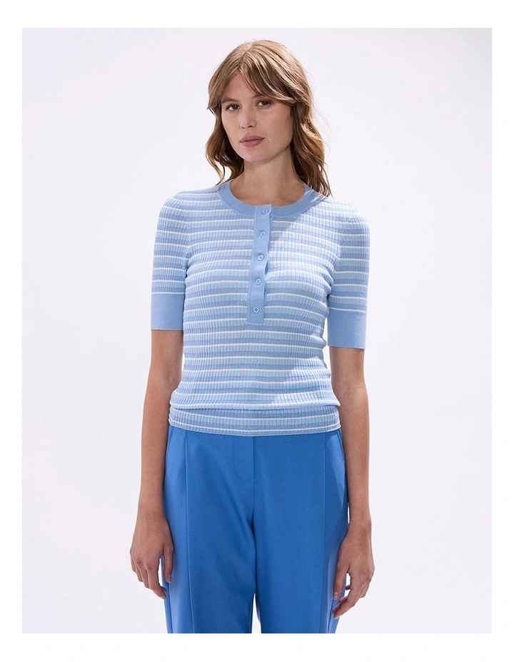 Keva Button Front Knit in Pearl Blue image 2