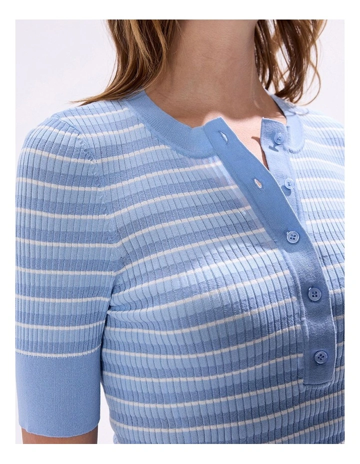 Keva Button Front Knit in Pearl Blue image 4