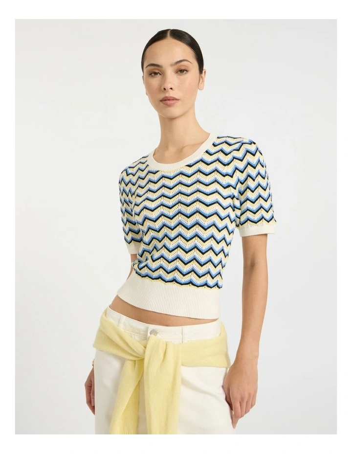 Tony Zig Zag Cotton Knit in Navy Multi image 1
