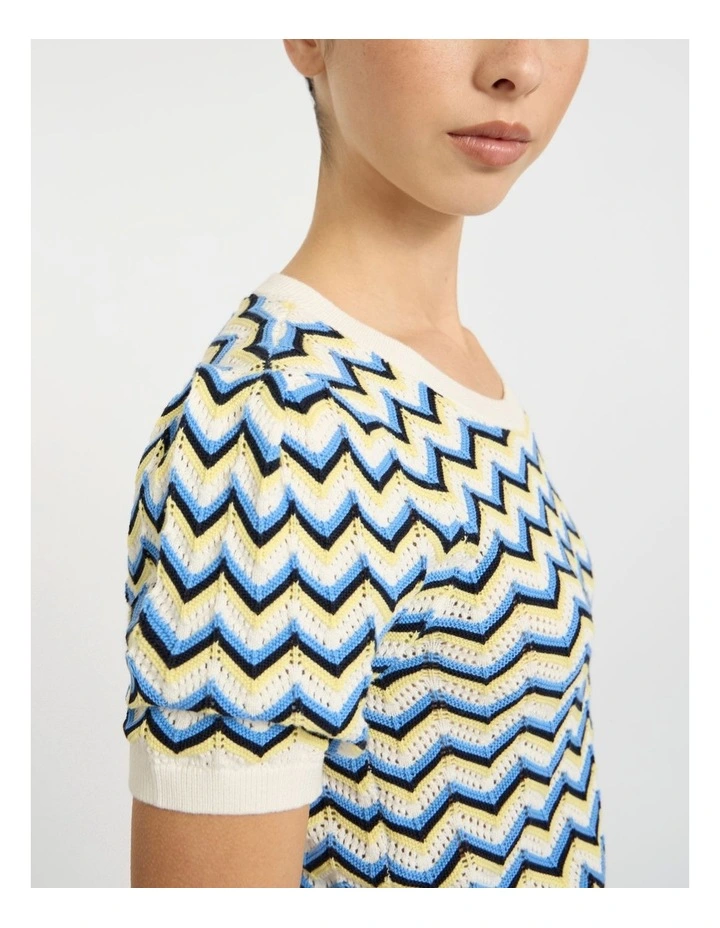 Tony Zig Zag Cotton Knit in Navy Multi image 3