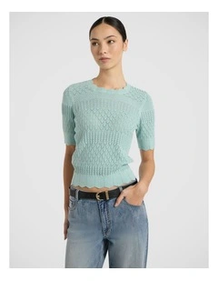 Helena Pointelle Cotton Knit in Wave Green