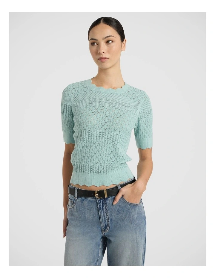 Helena Pointelle Cotton Knit in Wave Green image 1
