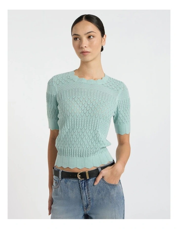 Helena Pointelle Cotton Knit in Wave Green image 2