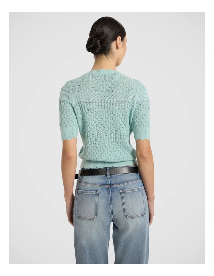 Helena Pointelle Cotton Knit in Wave Green image 2