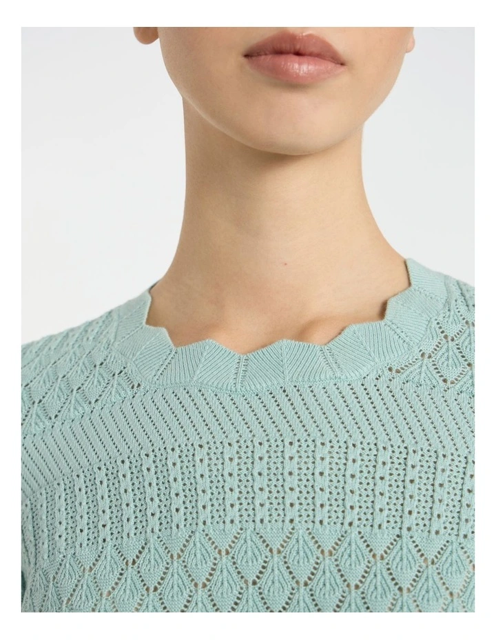 Helena Pointelle Cotton Knit in Wave Green image 3