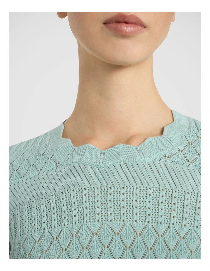 Helena Pointelle Cotton Knit in Wave Green image 3