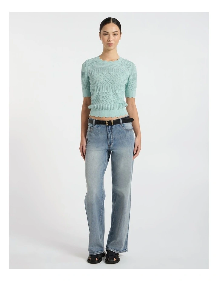 Helena Pointelle Cotton Knit in Wave Green image 4