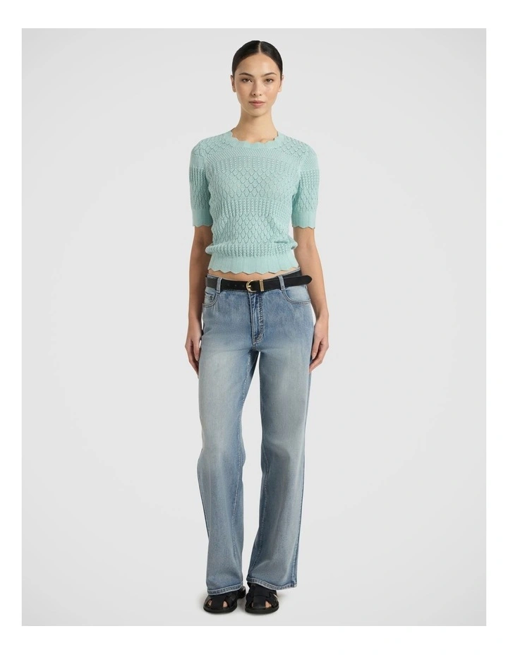 Helena Pointelle Cotton Knit in Wave Green image 4