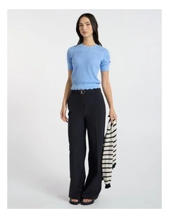 Helena Pointelle Cotton Knit in Pacific Blue