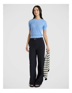 Helena Pointelle Cotton Knit in Pacific Blue