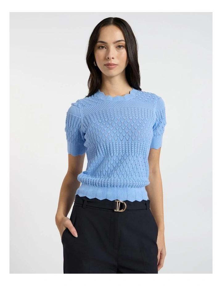 Helena Pointelle Cotton Knit in Pacific Blue image 2