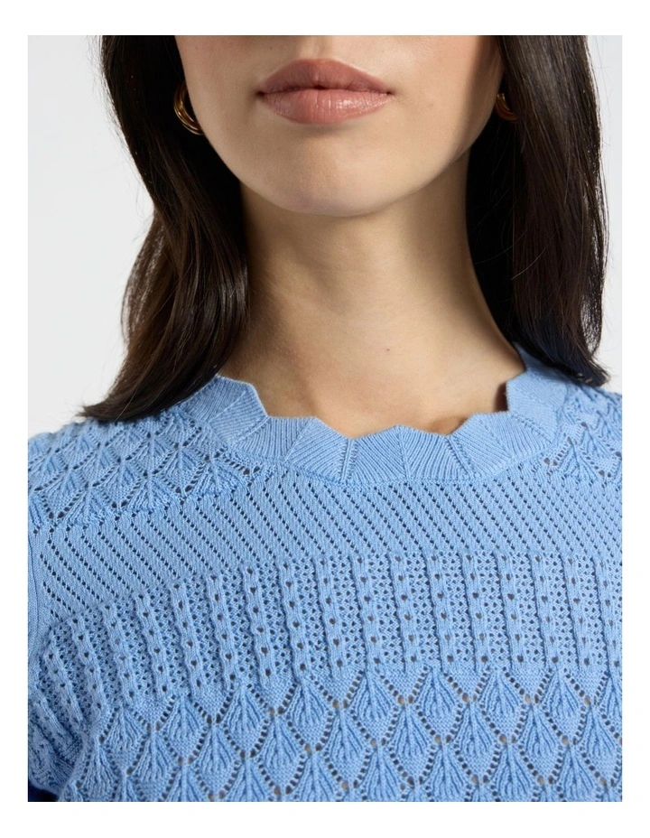 Helena Pointelle Cotton Knit in Pacific Blue image 3
