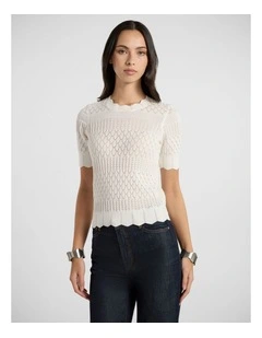 Helena Pointelle Cotton Knit in Ivory
