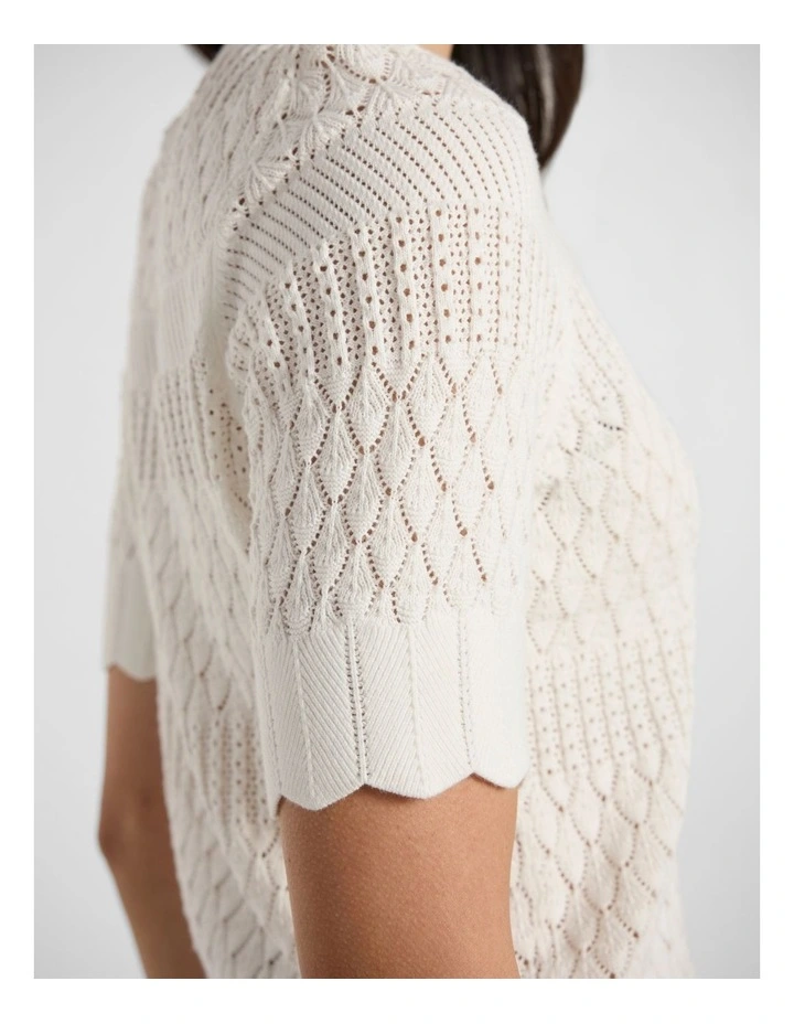 Helena Pointelle Cotton Knit in Ivory image 4