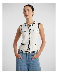 Bristol Knit Vest in Ivory/Navy