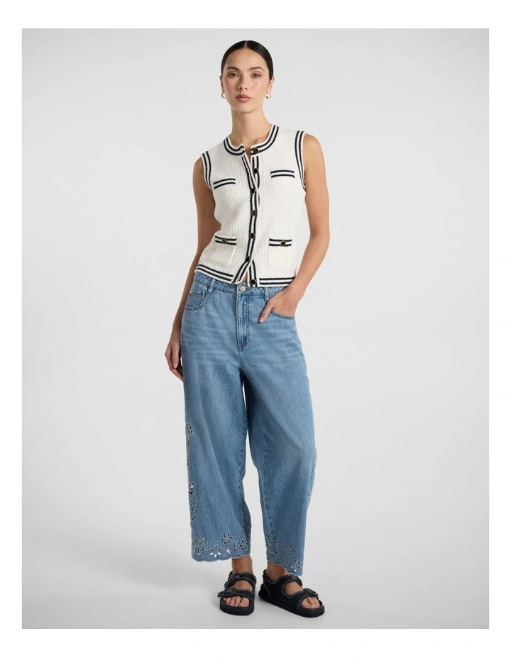 Bristol Knit Vest in Ivory/Navy image 2