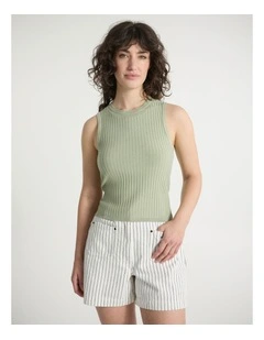 Kiki Shimmer Rib Tank in Sage Green