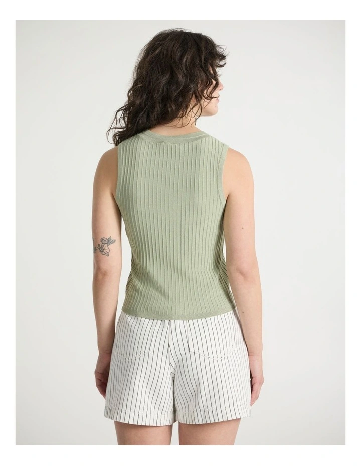 Kiki Shimmer Rib Tank in Sage Green image 3