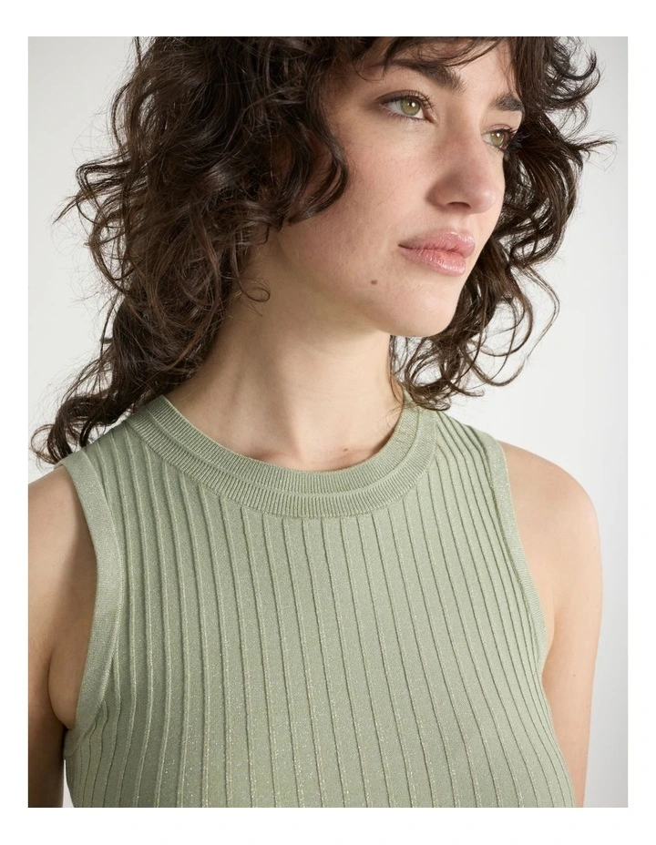 Kiki Shimmer Rib Tank in Sage Green image 4