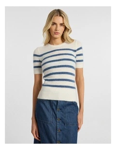 Charli Short Sleeve Knit in Ivory Stripe