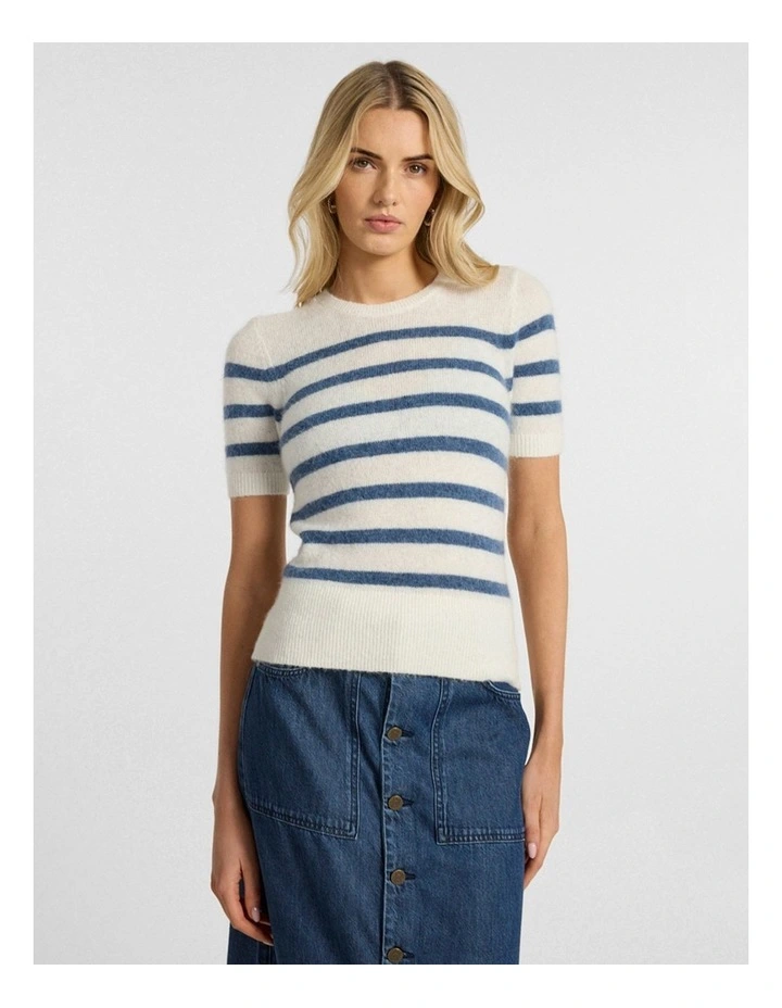 Charli Short Sleeve Knit in Ivory Stripe image 1