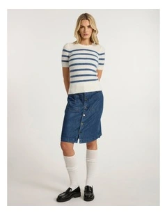 Charli Short Sleeve Knit in Ivory Stripe