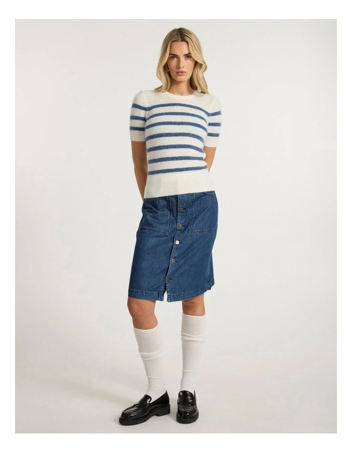 Charli Short Sleeve Knit in Ivory Stripe image 1