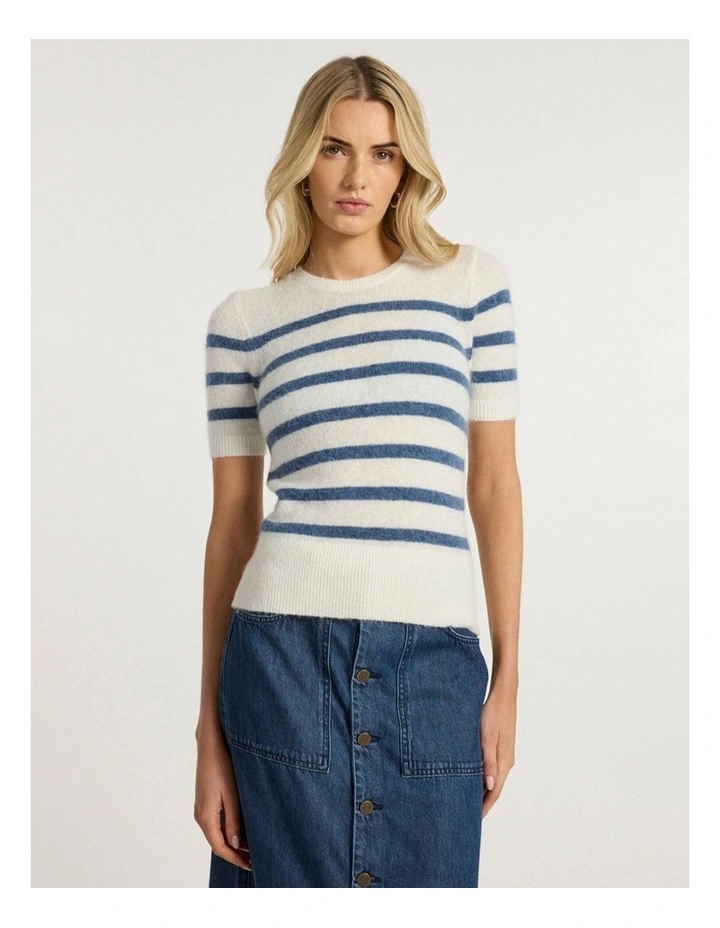 Charli Short Sleeve Knit in Ivory Stripe image 2