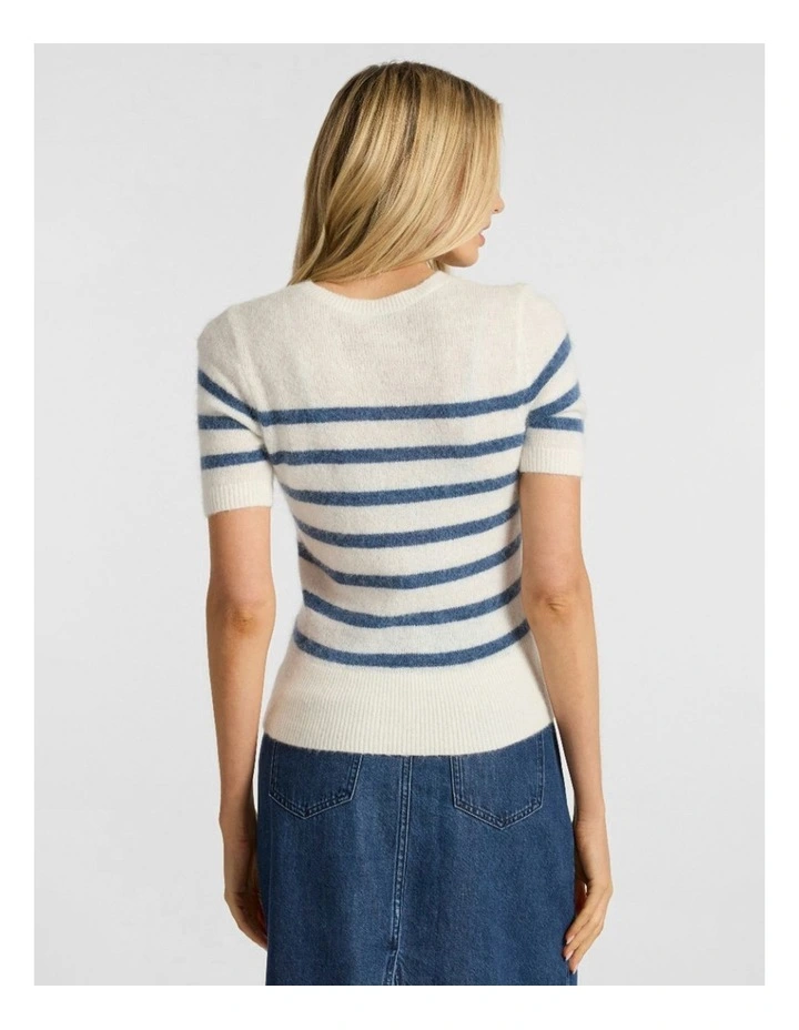 Charli Short Sleeve Knit in Ivory Stripe image 3