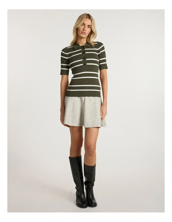Leila Stripe Knit Polo in Dark Khaki image 1