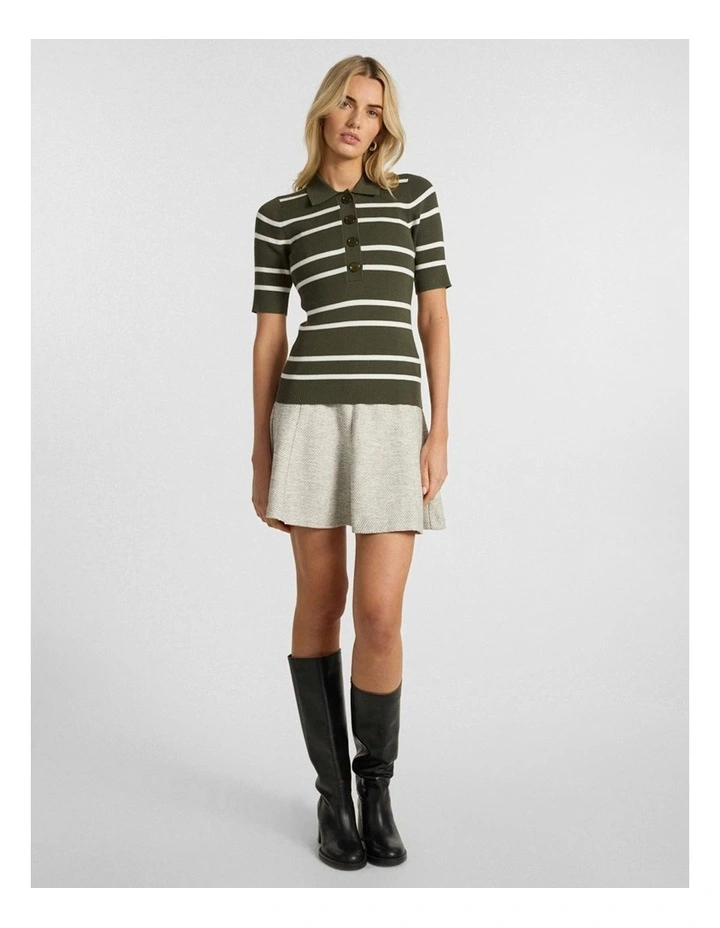 Leila Stripe Knit Polo in Dark Khaki image 2
