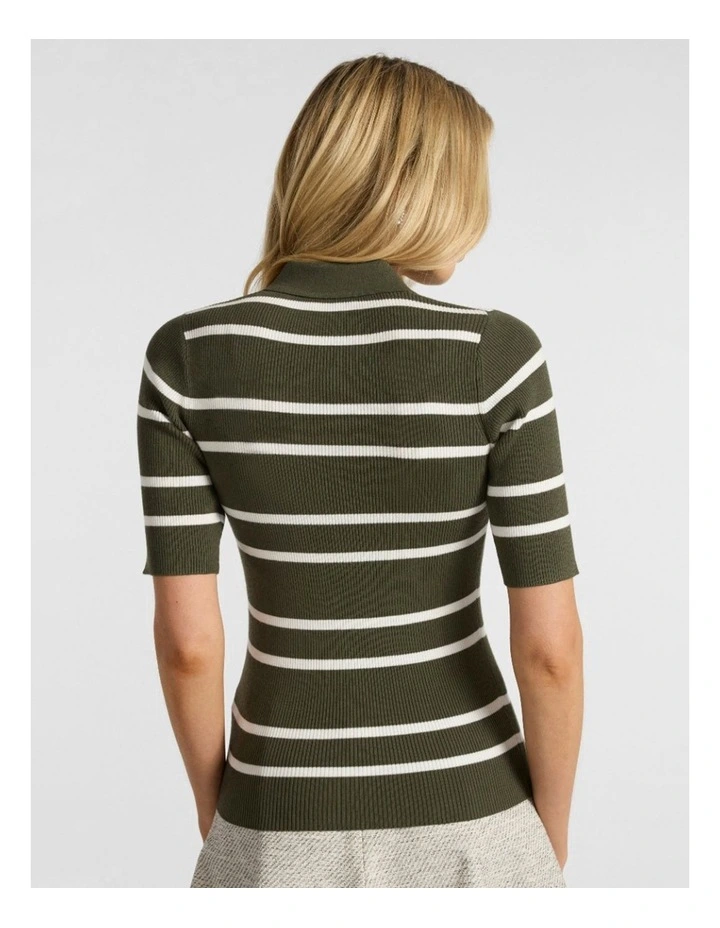 Leila Stripe Knit Polo in Dark Khaki image 3