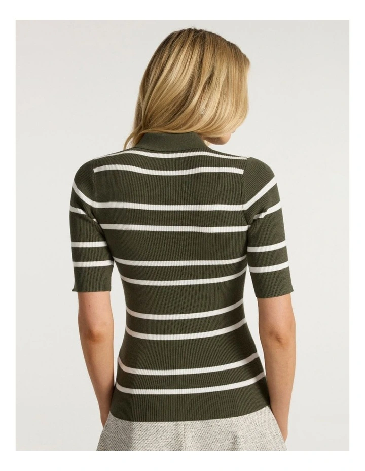 Leila Stripe Knit Polo in Dark Khaki image 3