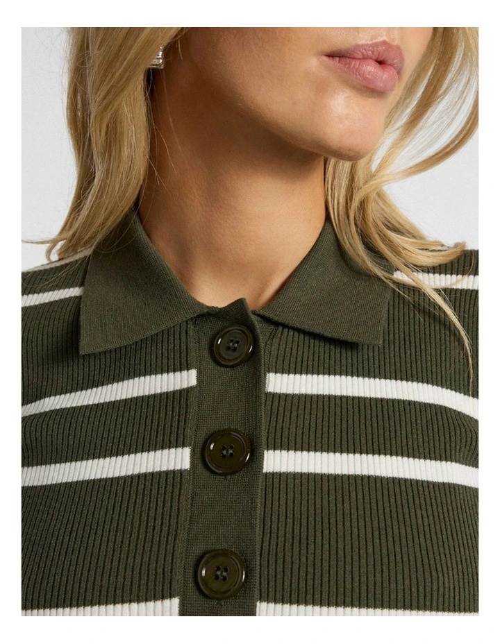 Leila Stripe Knit Polo in Dark Khaki image 4