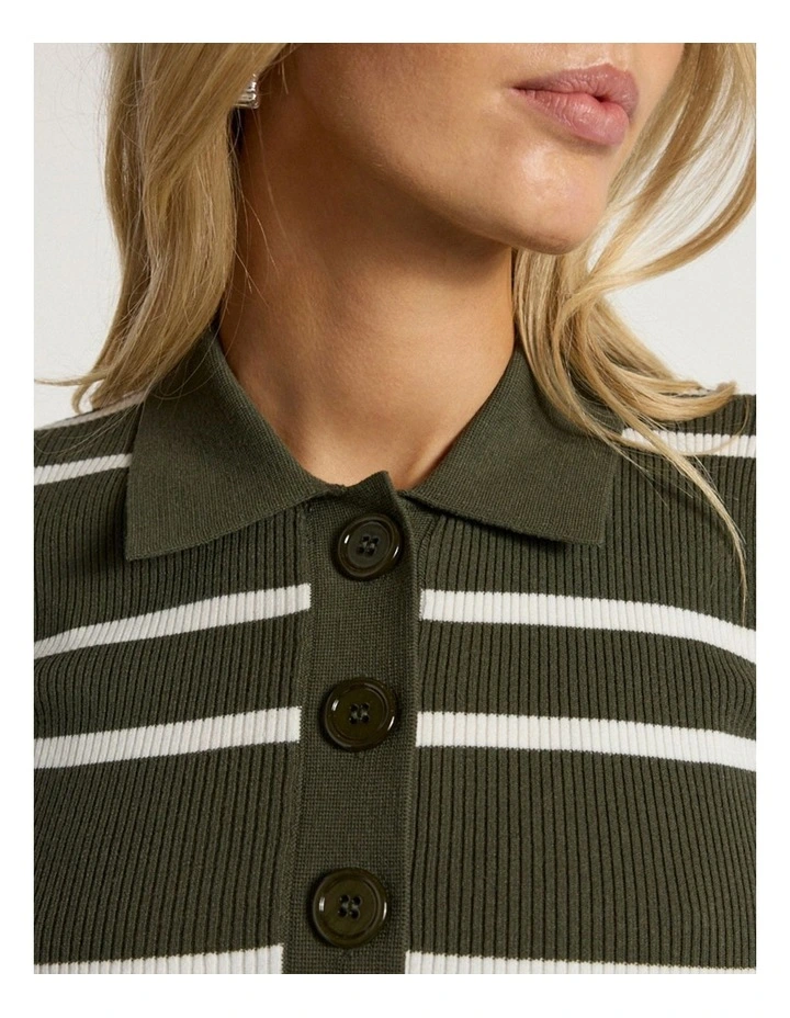 Leila Stripe Knit Polo in Dark Khaki image 4