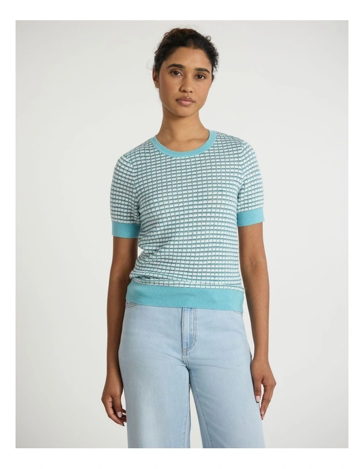 History Contrast Knit in Aqua Multi image 1