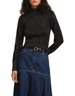 Frost Shimmer Roll Neck Knit in Black Sparkle