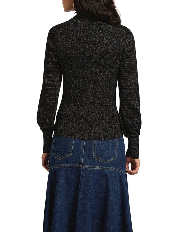 Frost Shimmer Roll Neck Knit in Black Sparkle image 2