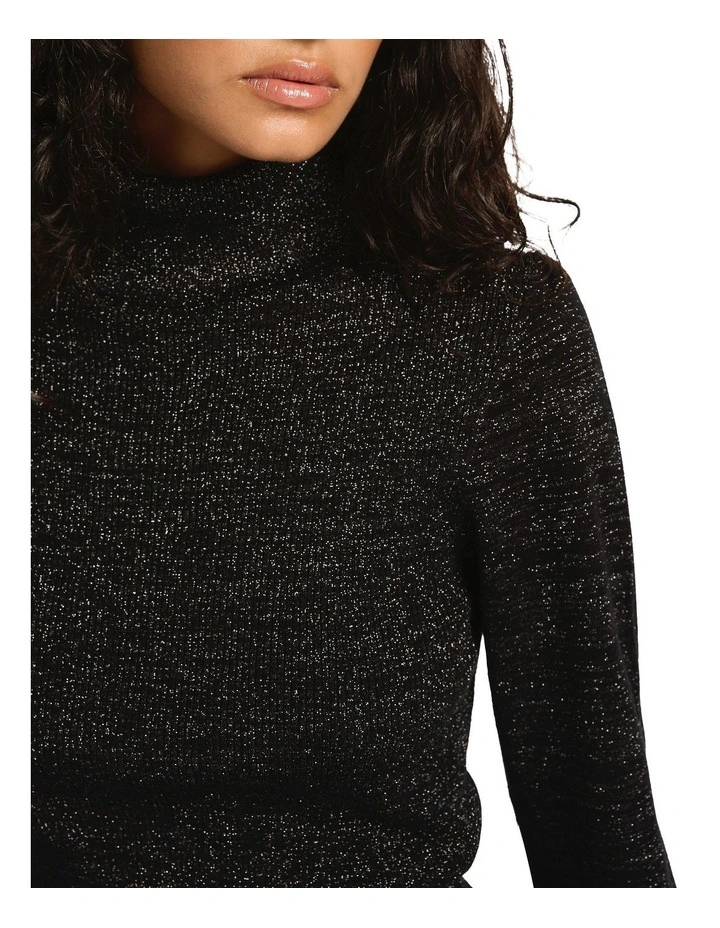 Frost Shimmer Roll Neck Knit in Black Sparkle image 3