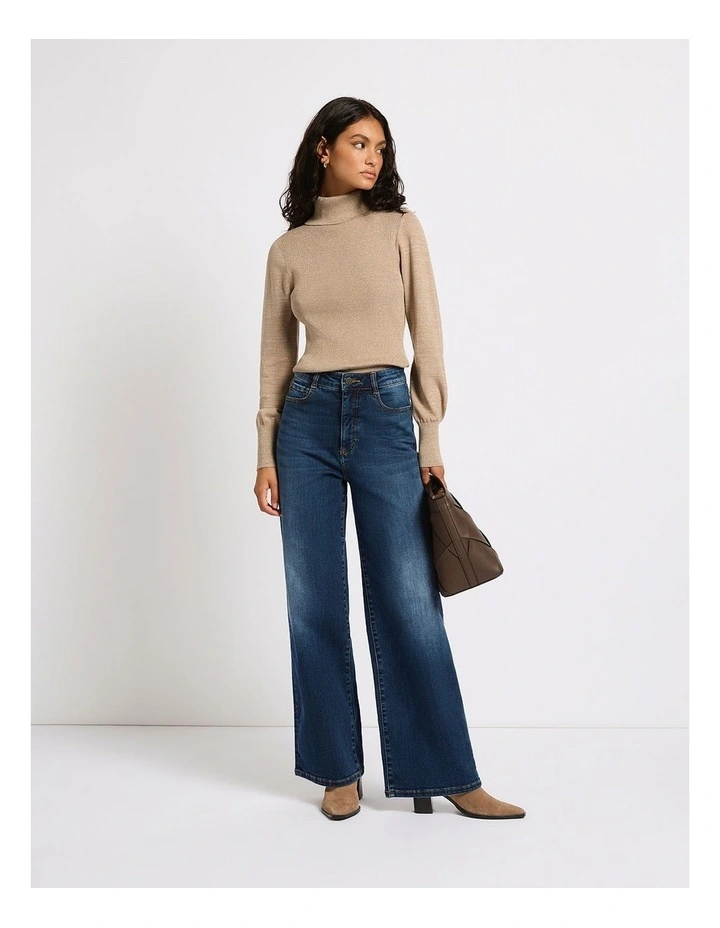 Frost Shimmer Roll Neck Knit in Taupe Sparkle image 1