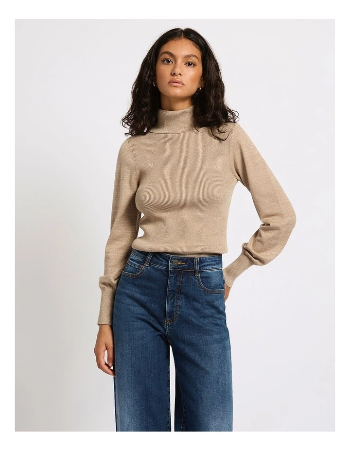 Frost Shimmer Roll Neck Knit in Taupe Sparkle image 2