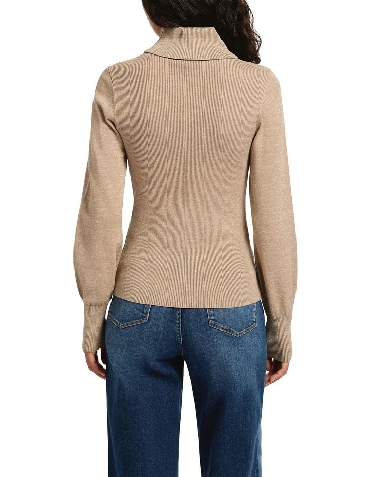 Frost Shimmer Roll Neck Knit in Taupe Sparkle image 2