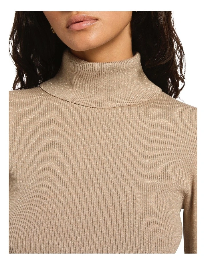 Frost Shimmer Roll Neck Knit in Taupe Sparkle image 3