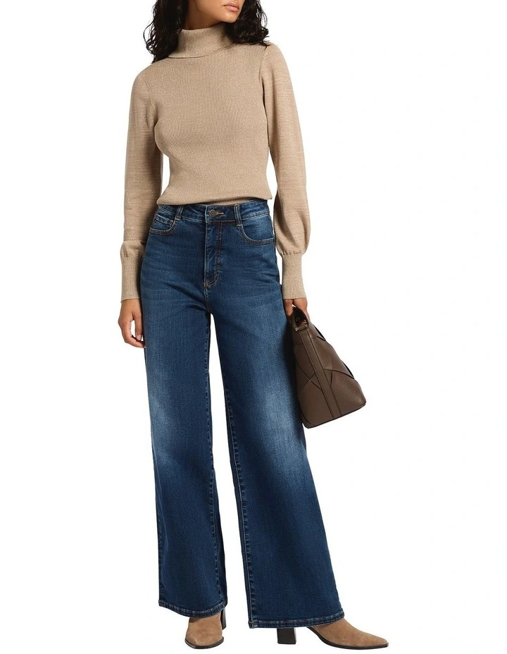 Frost Shimmer Roll Neck Knit in Taupe Sparkle image 4