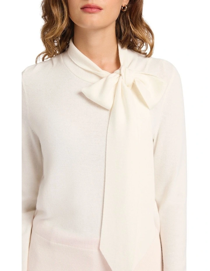 Emma Pussy Bow Knit in Ivory image 3