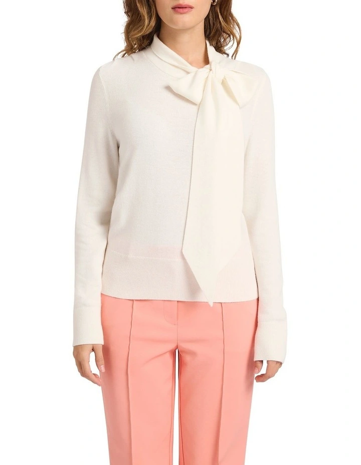 Emma Pussy Bow Knit in Ivory image 4
