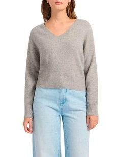 Claude V Neck Knit in Grey Melange