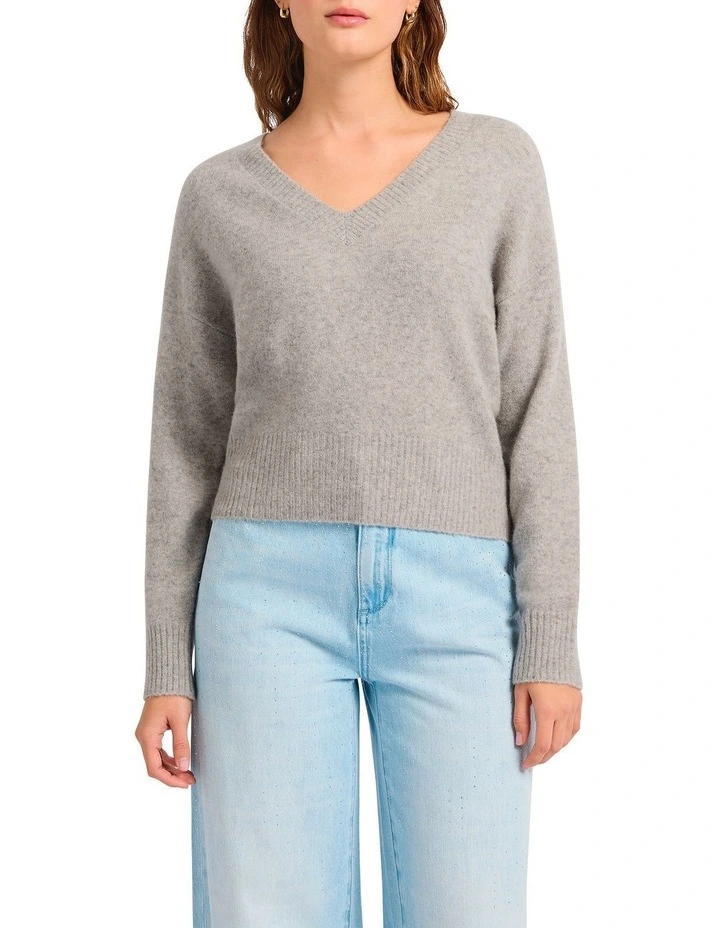 Claude V Neck Knit in Grey Melange image 1